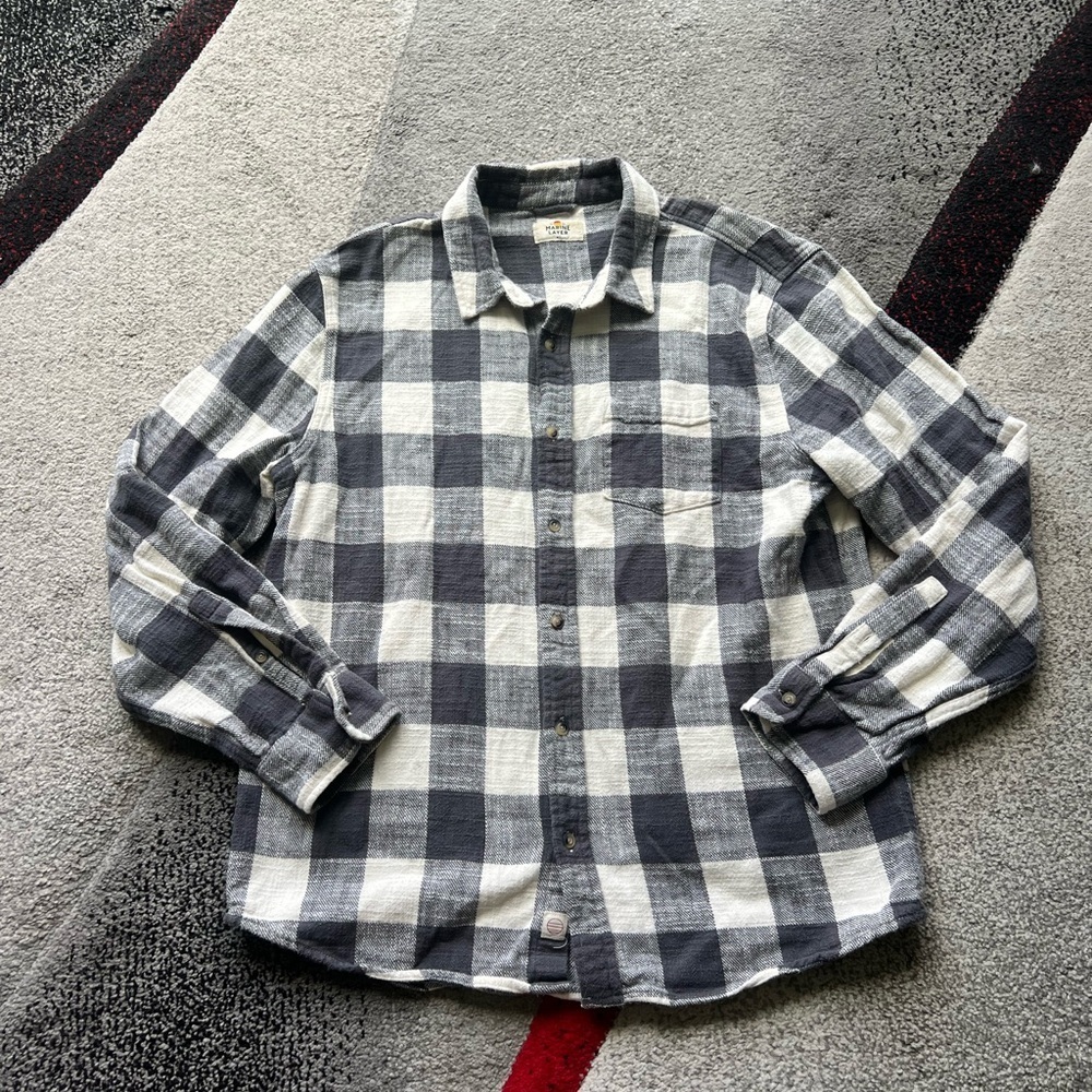Marine Layer Men’s Gray White Gingham Flannel Shirt